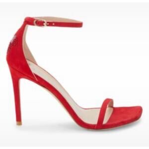 Red Strappy Ankle Strap Heeled Sandals Open Toe Womens